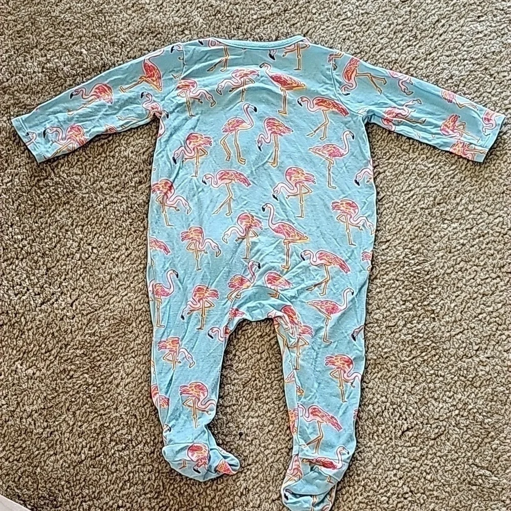 Bamboo Flamingo Ruffled Zip Up Footie 0 3M